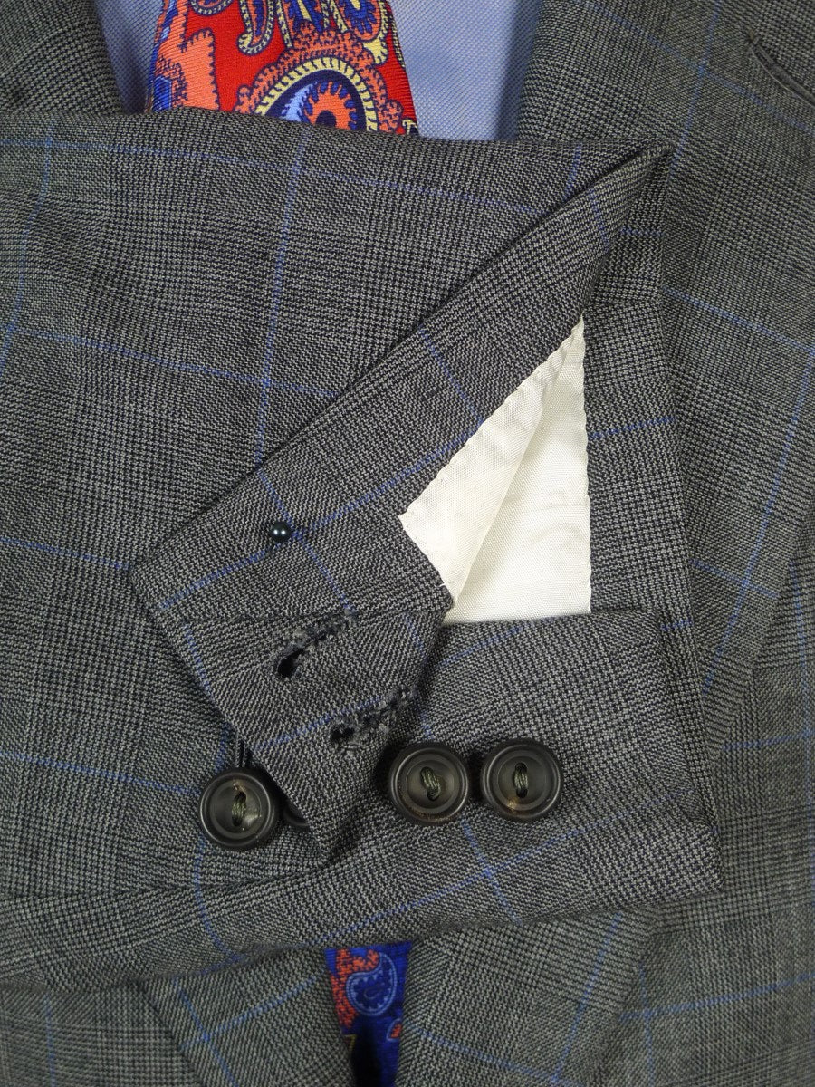 24/0180 immaculate vintage welsh & jefferies savile row bespoke grey / blue prince of wales check worsted suit jacket blazer 44-45 short