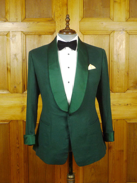 23/0482 stunning 1999 anderson & sheppard savile row bespoke green cashmere silk shawl smoking jacket 41 short