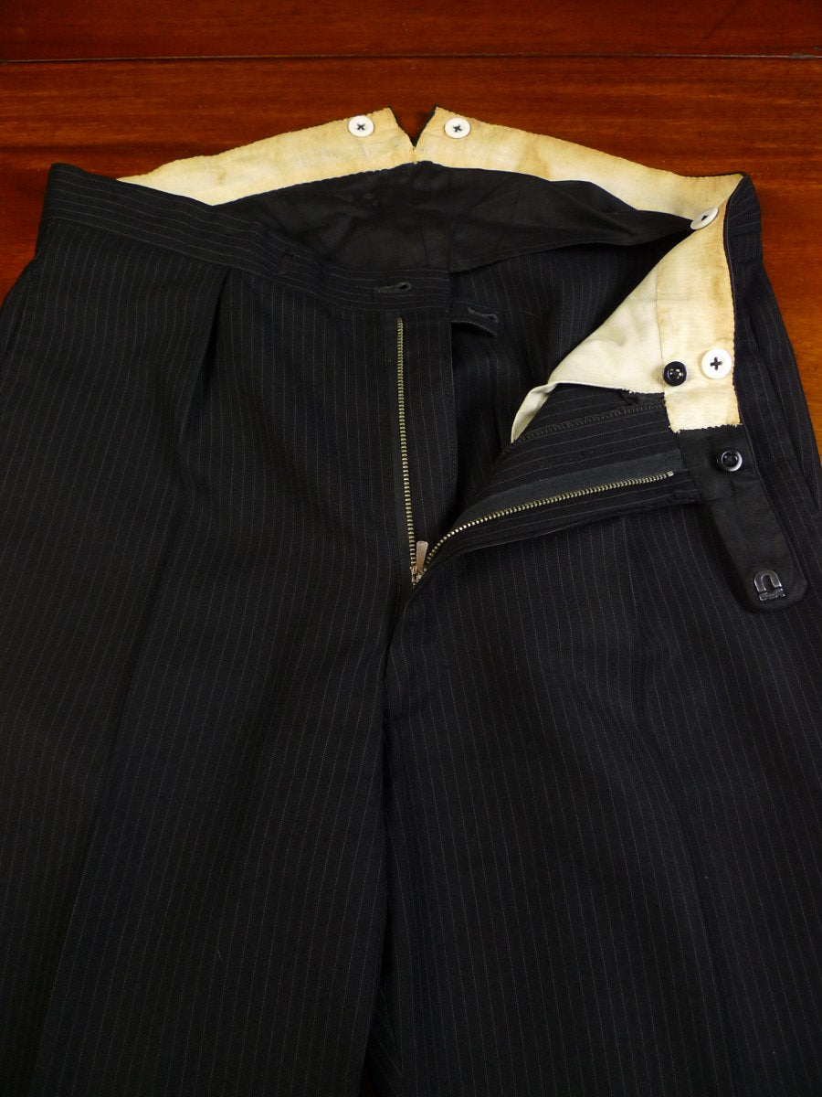 23/0556 vintage 1964 savile row bespoke black pin-stripe heavyweight worsted trouser 36