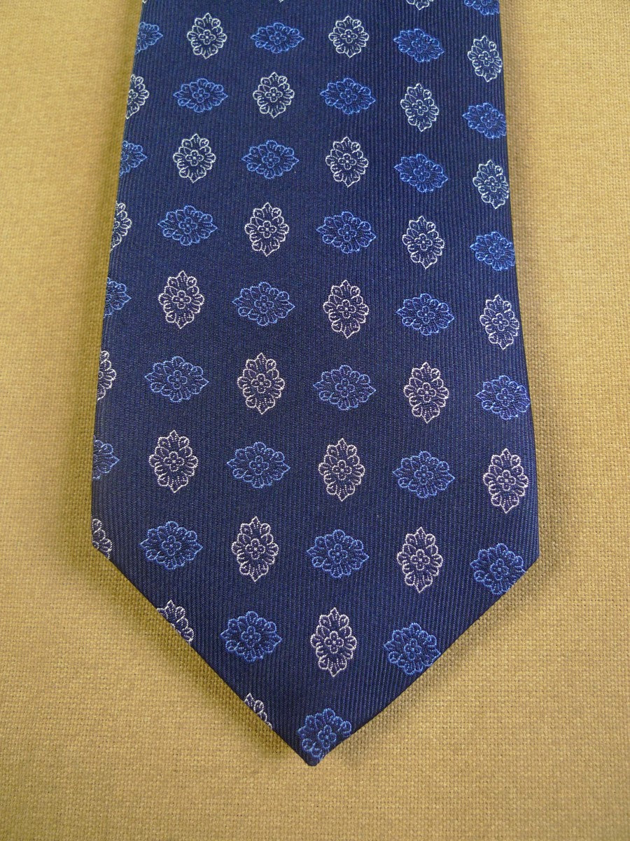 23/0664 new w/tags hilditch & key jermyn st blue white floral pattern woven silk tie RRP £110