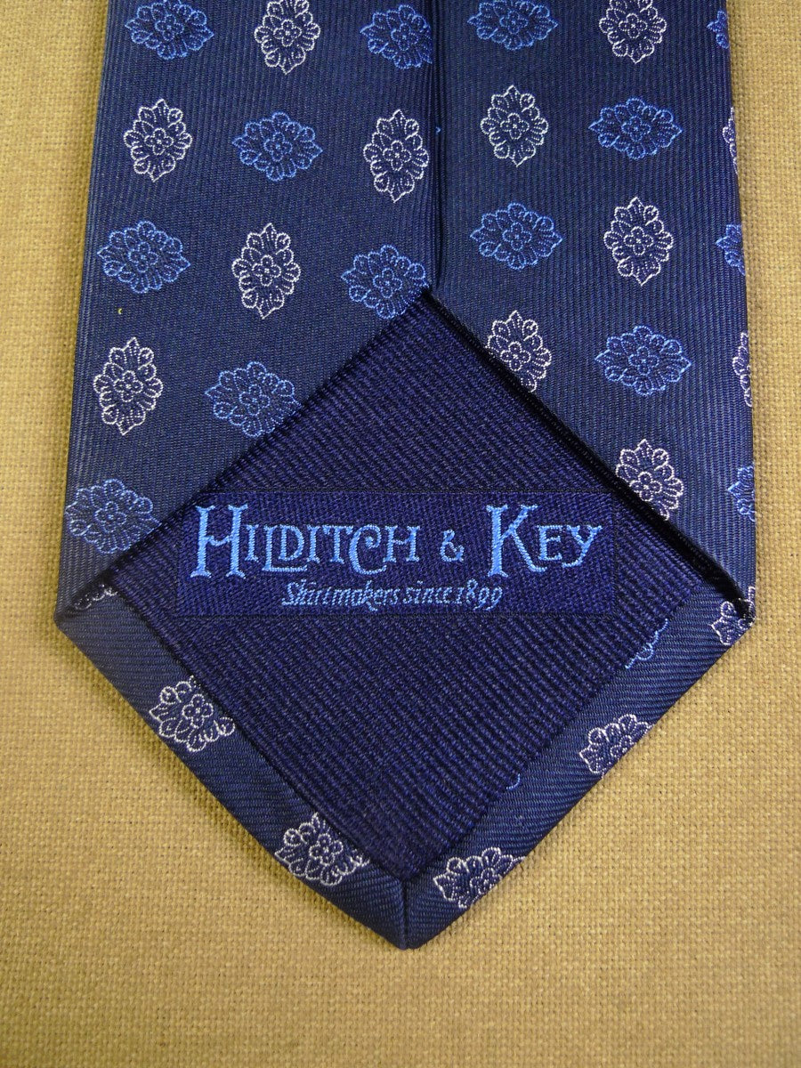 23/0664 new w/tags hilditch & key jermyn st blue white floral pattern woven silk tie RRP £110