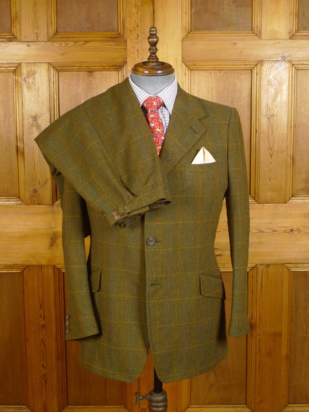 23/0807 exceptional 1974 vintage huntsman savile row bespoke brown wp check tweed shooting suit w/ ghillie collar 40 regular