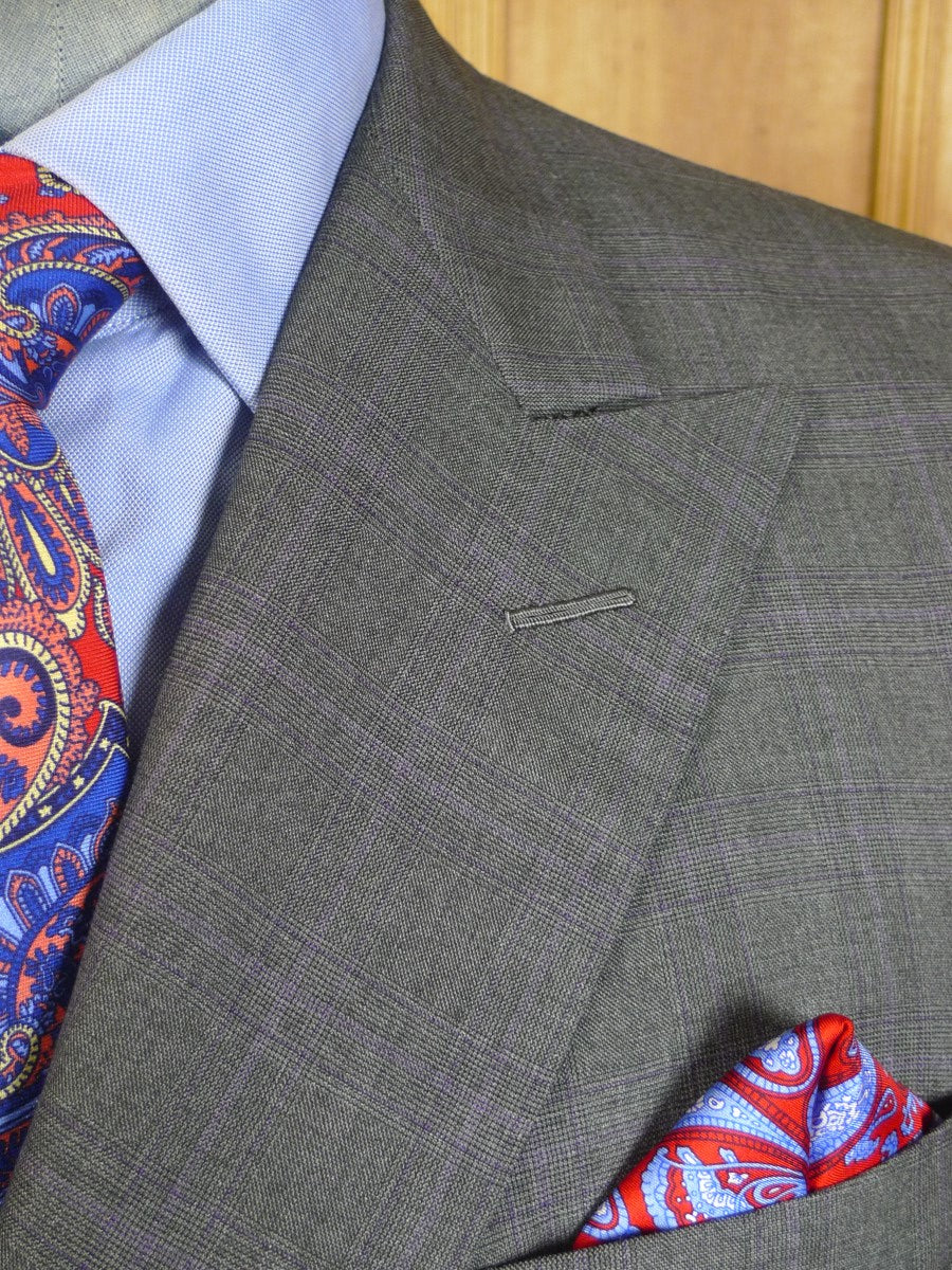 23/0825 immaculate 2009 henry rose savile row bespoke grey check 3-piece loro piana cashmere & silk suit 40-41 short to regular