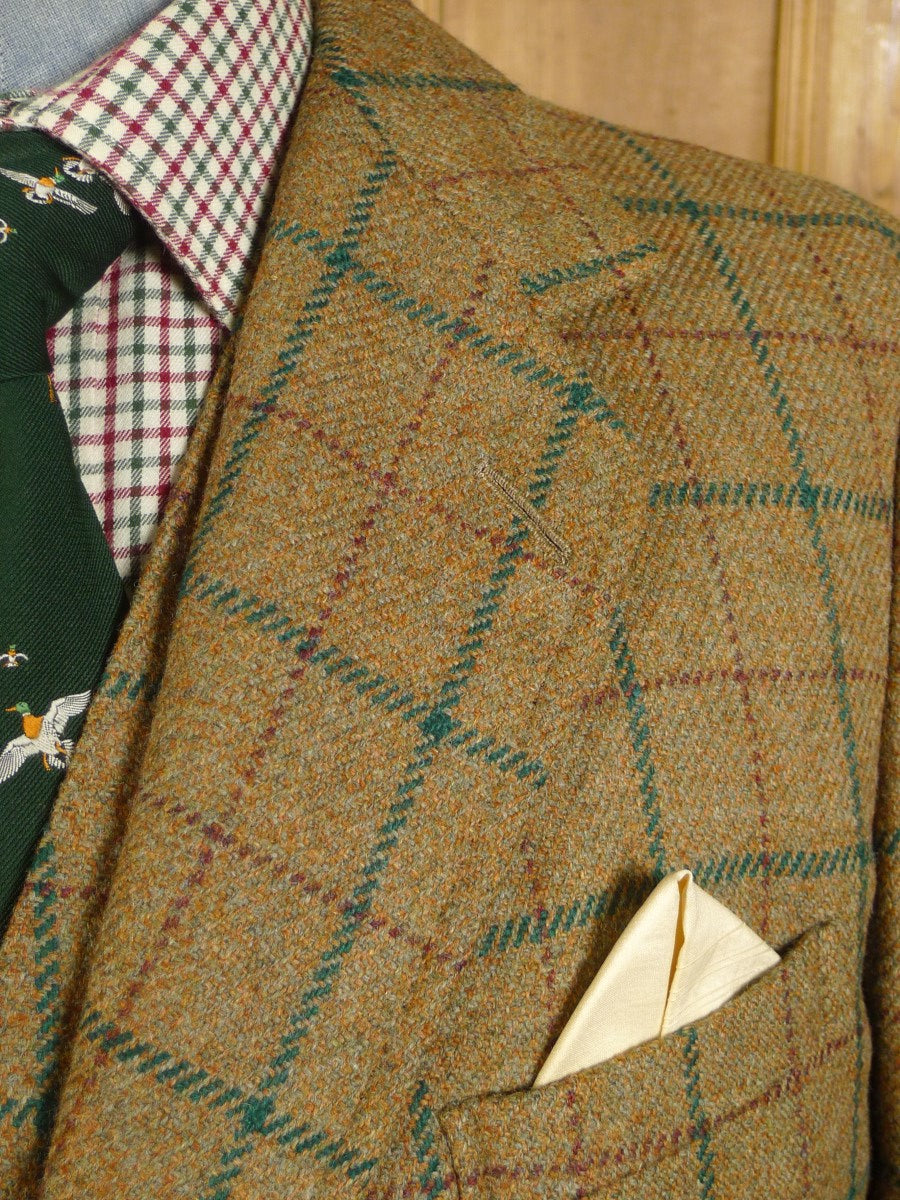 23/0864 exceptional vintage Norton & Sons savile row bespoke brown windowpane check 3-piece heavyweight tweed shooting suit 45 regular