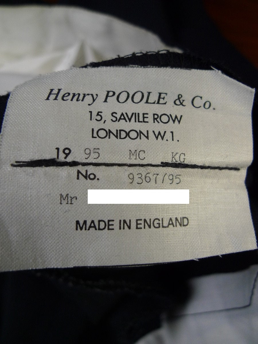 24/0057 immaculate 1995 henry poole savile row bespoke navy blue herringbone wool trouser 38