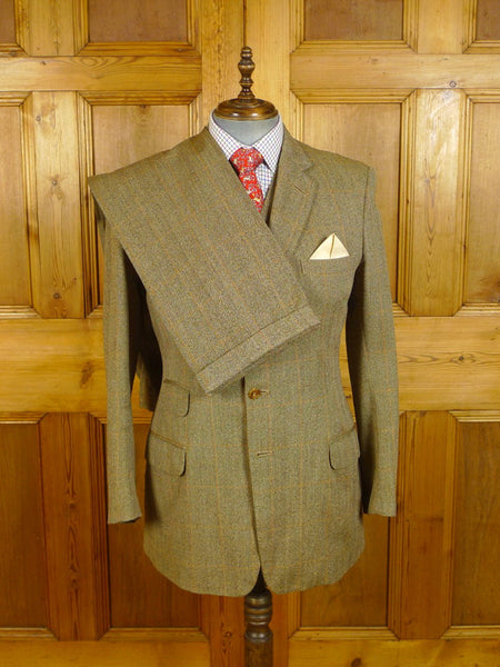 24/0051 superb 1968 vintage savile row bespoke brown windowpane check worsted twist tweed 3-piece suit 41-42 regular