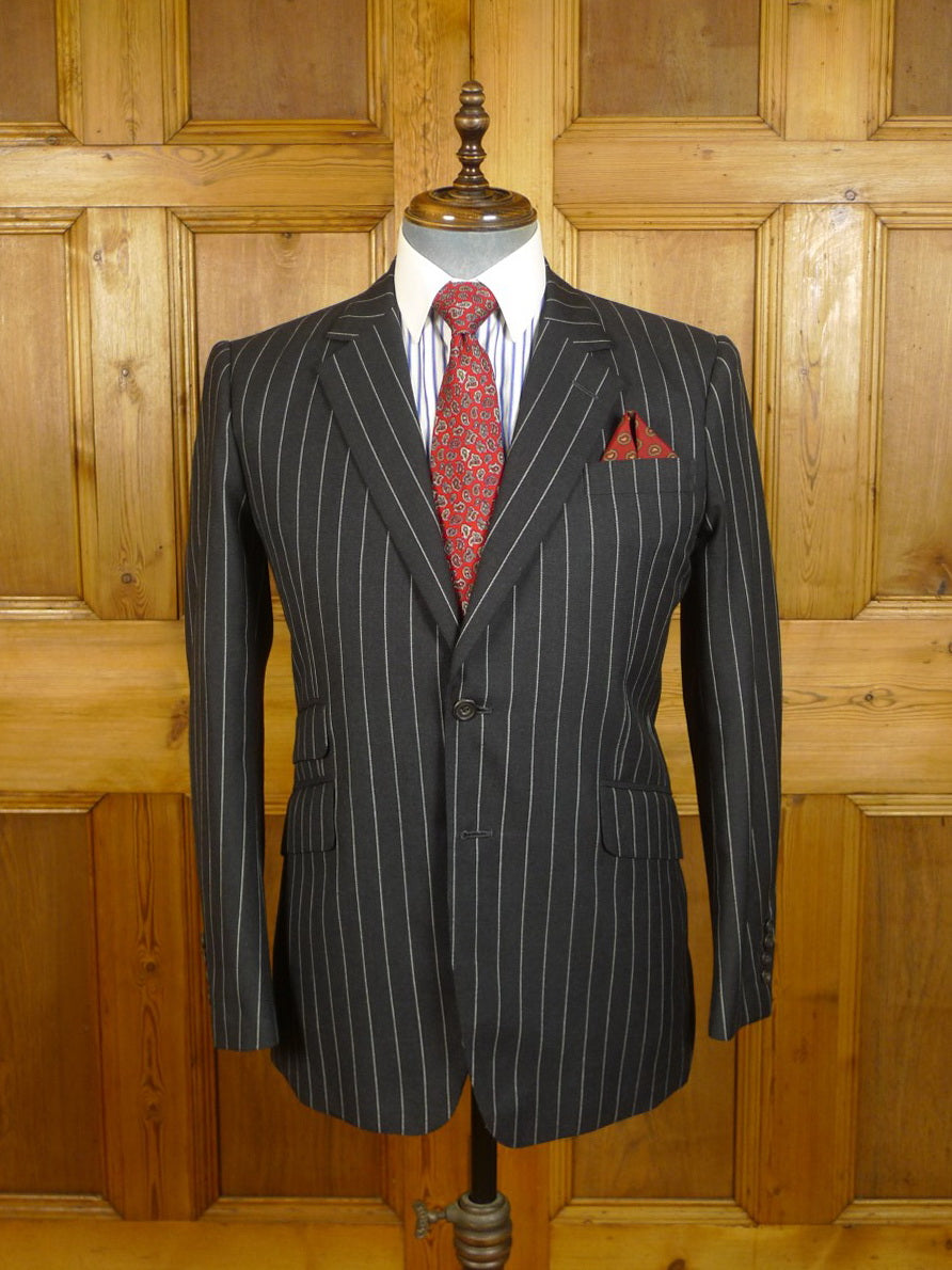24/0058 immaculate vintage savile row bespoke charcoal grey rope-stripe worsted suit w/ paisley linings 38-39 short to regular