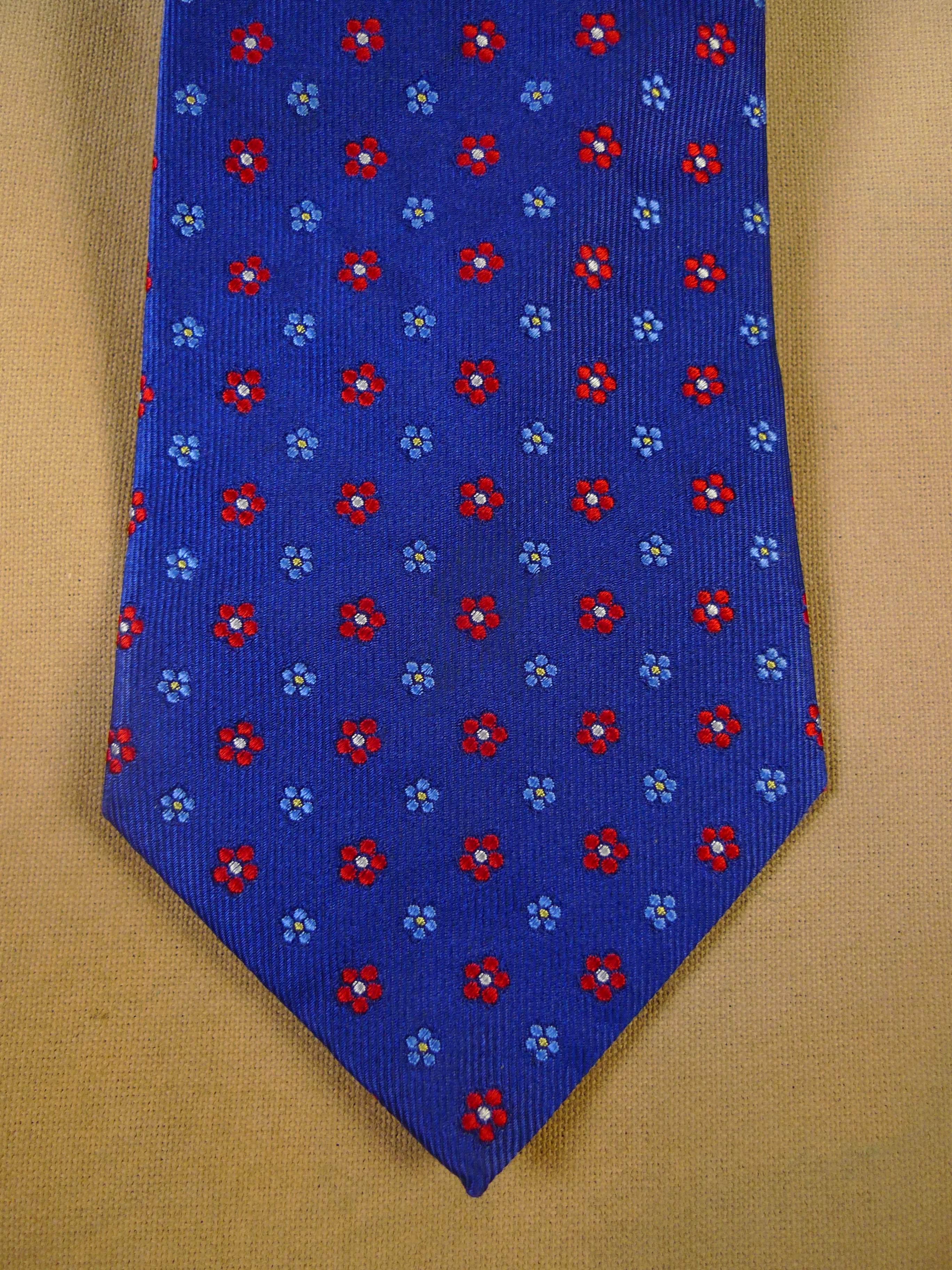 24/0103 immaculate turnbull & asser blue red floral pattern 100% silk tie