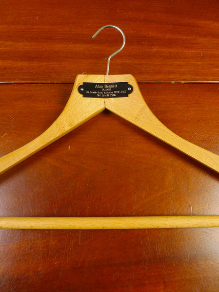 24/0228 immaculate vintage alan bennett savile row bespoke tailor wooden suit hanger
