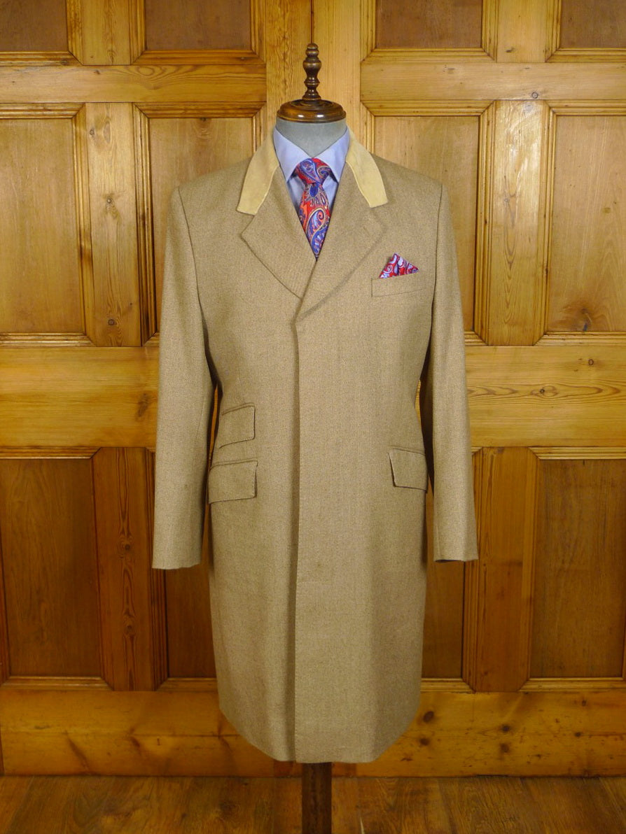 24/0158 richard james savile row 100% cashmere covert coat overcoat w/ velvet collar 40