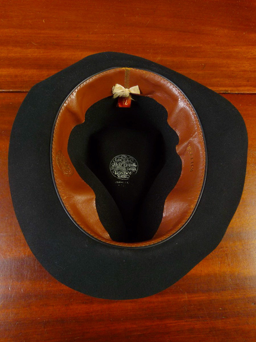 24/0420a vintage lock & co black fur felt trilby hat 7 & 1/8 - 58 cms