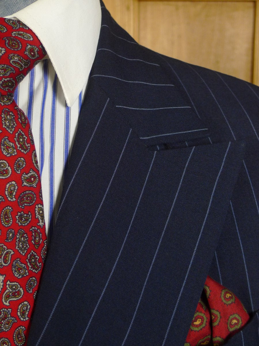 24/0166 vintage hong kong bespoke tailored heavyweight mohair blue pin-stripe d/b suit 40 regular