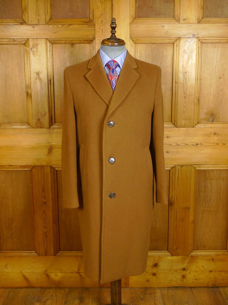 24/0155 vintage crombie wool tan tobacco brown overcoat w/ satin linings 41-42