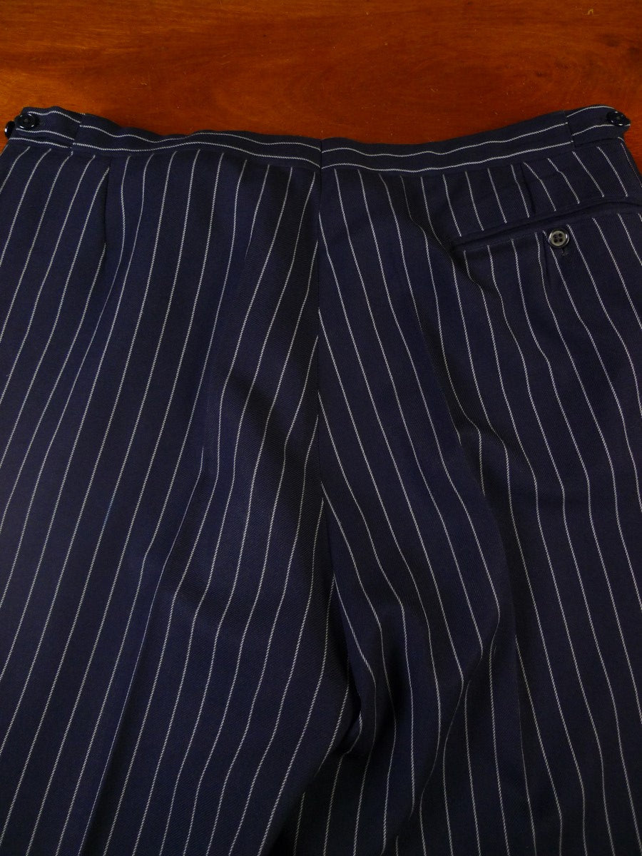 24/0188 vintage billings & edmonds savile row bespoke heavyweight navy blue rope-stripe worsted trouser 36