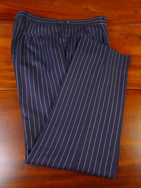 24/0187 vintage savile row bespoke navy blue rope-stripe worsted trouser 38