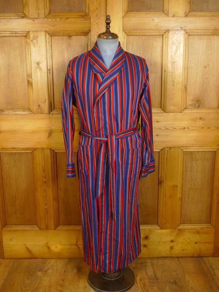 24/0213 vintage bonsoir of london red & blue striped cotton dressing gown w/ belt medium