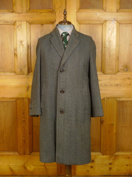 24/0233 immaculate 1950s 1960s vintage daks simpson heavyweight green tweed coat overcoat w/ tartan wool backing 40 regular