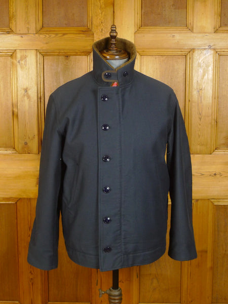 24/0295 new old stock william & son london blue cotton warm blouson jacket w/ alpaca & mohair collar & lining (rrp £600) 42-43
