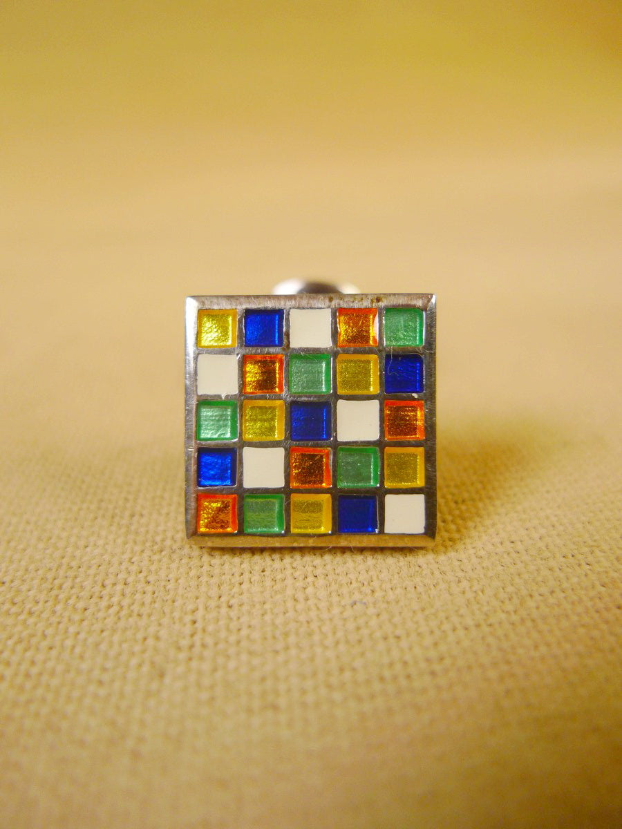 24/0383gbg turnbull & asser gold blue green chequerboard design cufflinks