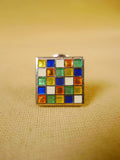 24/0383gbg turnbull & asser gold blue green chequerboard design cufflinks