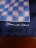 24/0320 TURNBULL & ASSER JERMYN ST. PURPLE BLUE SQUARE PATTERN ALL SILK POCKET SQUARE