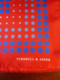 24/0317 TURNBULL & ASSER JERMYN ST. red BLUE CIRCLE PATTERN ALL SILK POCKET SQUARE