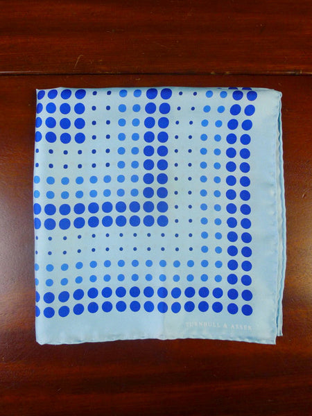24/0312 Turnbull & asser Jermyn St. blue circle pattern all silk pocket square