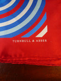 24/0308 Turnbull & asser Jermyn St. red blue geometric pattern all silk pocket square