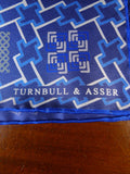 24/0415 new Turnbull & Asser JERMYN ST. blue geometric design all silk pocket square