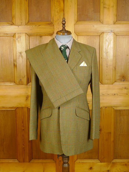 24/0425a superb vintage british bespoke tailored john g hardy alsport cloth green glen check 3-piece tweed suit 40-41 long