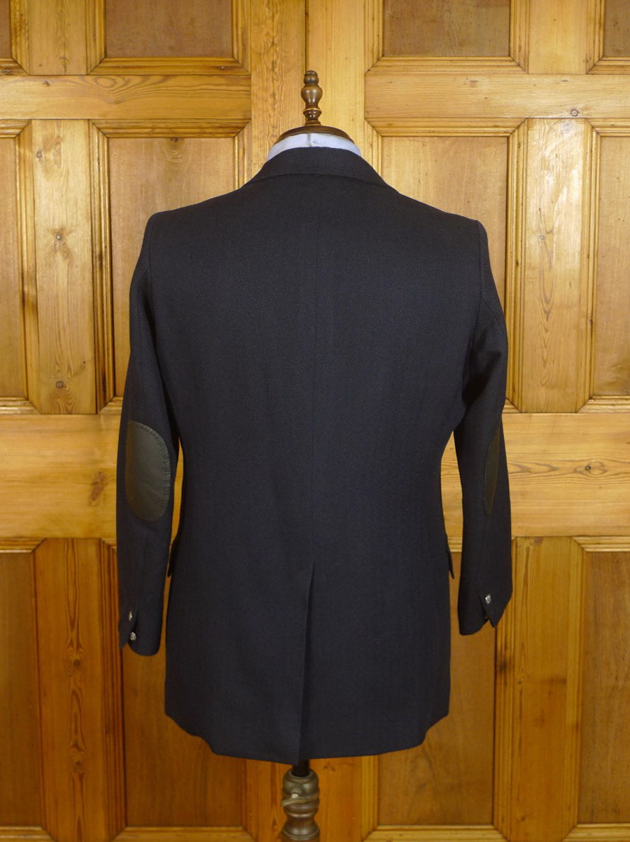 24/0440 vintage london bespoke tailor blue herringbone wool blazer jacket 43 short to regular