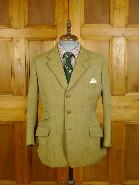 24/0466 vintage extra-heavyweight frank hall bespoke keepers tweed riding / hacking jacket w/ ghillie collar 39 extra short