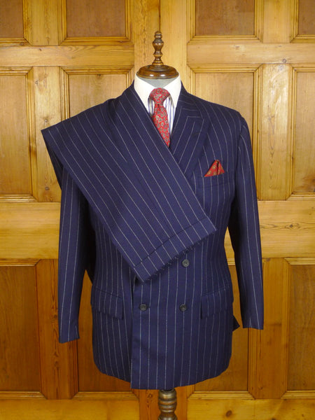 24/0461 immaculate 2003 anderson & sheppard savile row bespoke navy blue pin-stripe worsted flannel d/b suit 43 short to regular