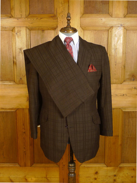 24/1032 wonderful 1974 vintage cyril a castle savile row conduit st bespoke brown textured check worsted & silk suit w/ amazing detailing 43 regular