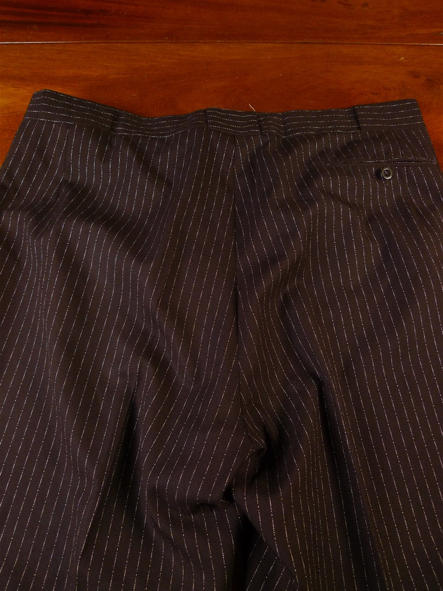 24/1072 wonderful 1976 cyril a castle savile row conduit st brown fancy pin-stripe worsted suit w/ patterned linings 44 short to regular