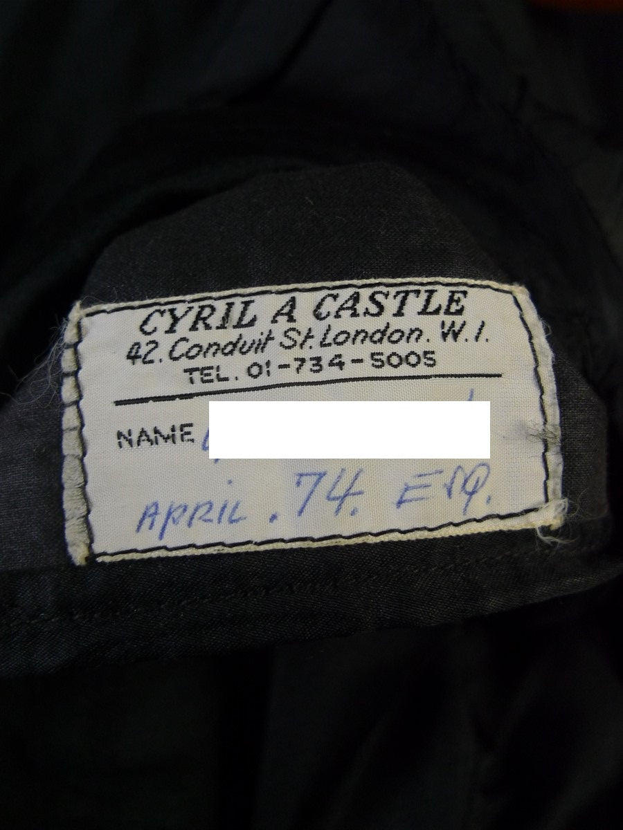 24/1069 wonderful 1974 cyril a castle savile row conduit st black wool silk mohair textured check suit 44 short to regular