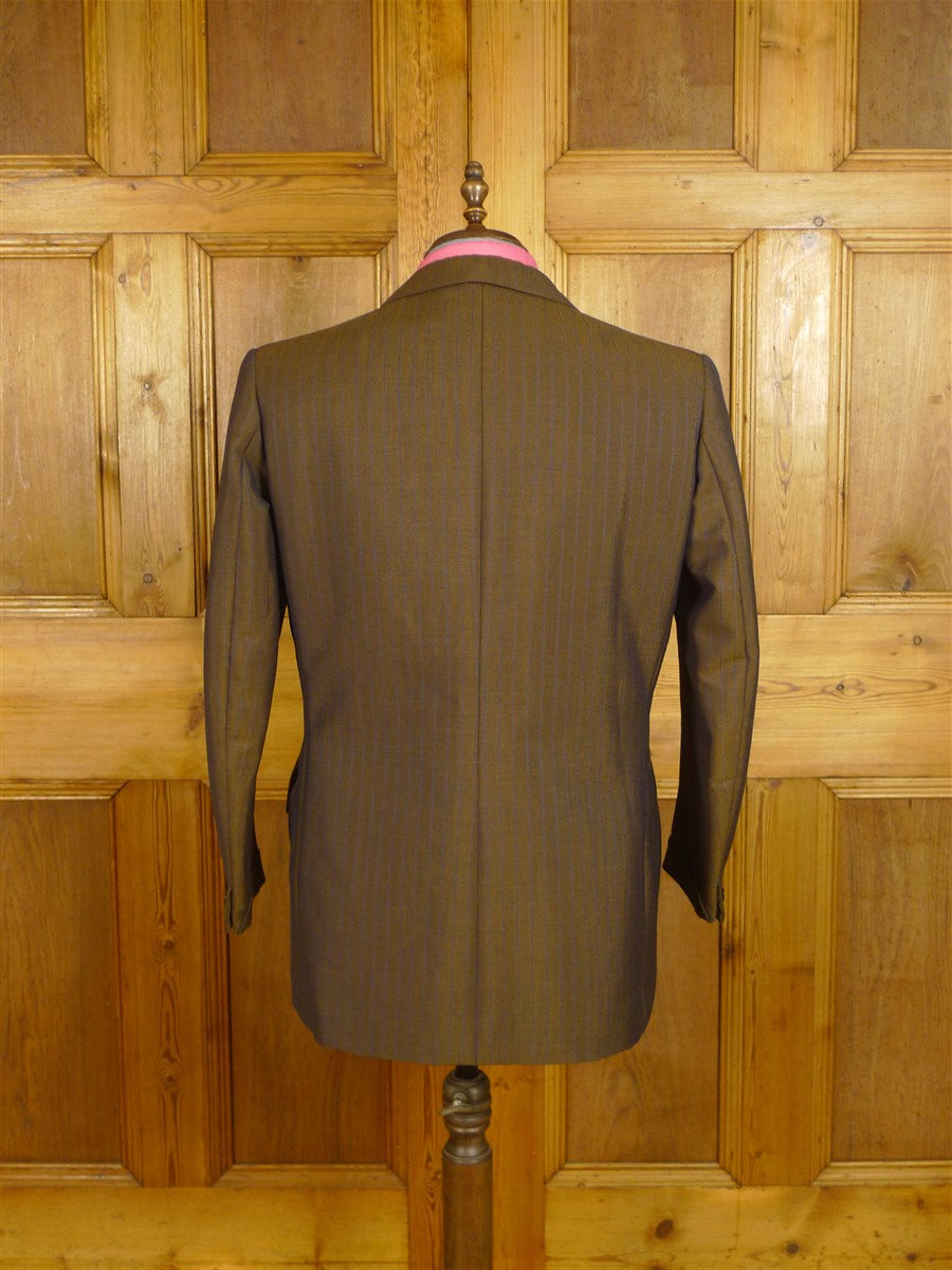 24/1109 beautiful 1974 vintage cyril a castle savile row conduit st brown / blue stripe mohair suit w/ paisley linings 43 short to regular