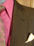 24/1109 beautiful 1974 vintage cyril a castle savile row conduit st brown / blue stripe mohair suit w/ paisley linings 43 short to regular