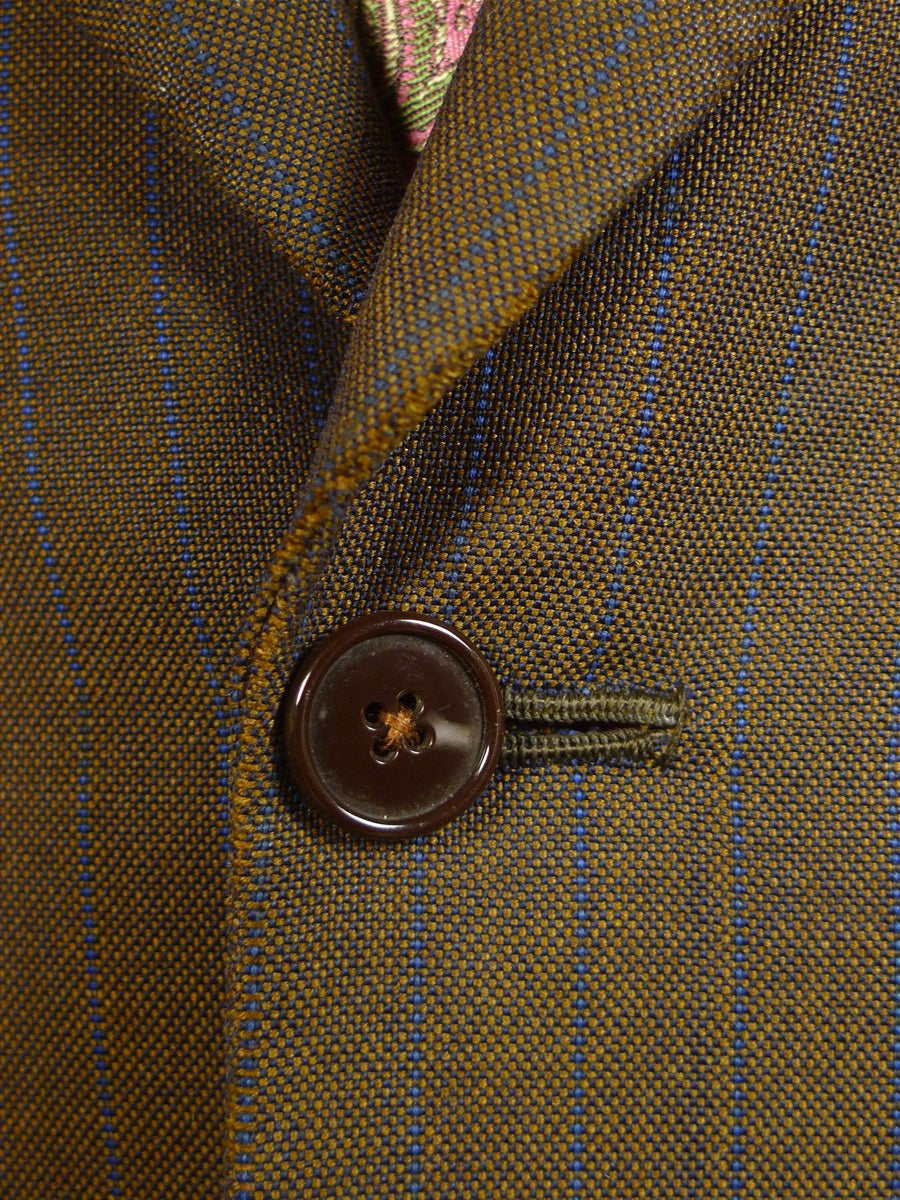24/1109 beautiful 1974 vintage cyril a castle savile row conduit st brown / blue stripe mohair suit w/ paisley linings 43 short to regular