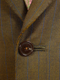 24/1109 beautiful 1974 vintage cyril a castle savile row conduit st brown / blue stripe mohair suit w/ paisley linings 43 short to regular