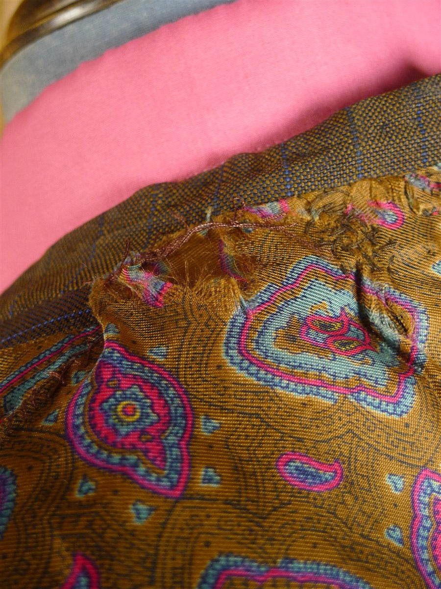 24/1109 beautiful 1974 vintage cyril a castle savile row conduit st brown / blue stripe mohair suit w/ paisley linings 43 short to regular