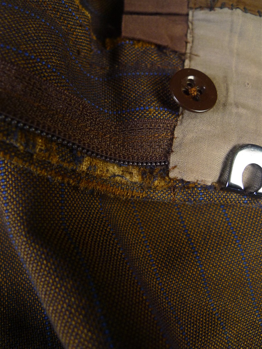 24/1109 beautiful 1974 vintage cyril a castle savile row conduit st brown / blue stripe mohair suit w/ paisley linings 43 short to regular