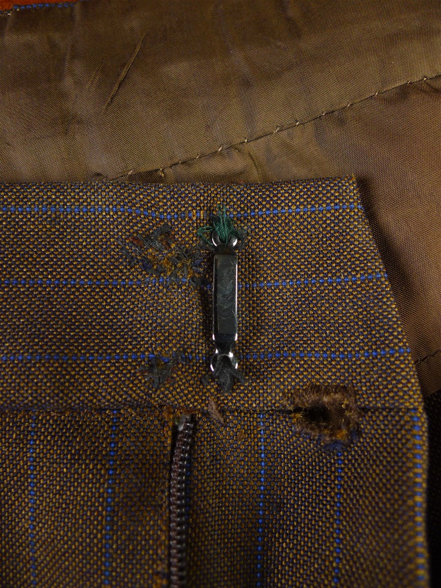 24/1109 beautiful 1974 vintage cyril a castle savile row conduit st brown / blue stripe mohair suit w/ paisley linings 43 short to regular