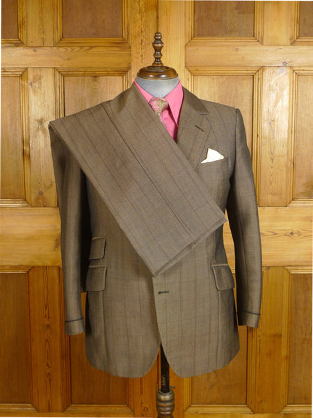 24/1112 wonderful 1974 vintage cyril a castle savile row conduit st brown wp check mohair suit w/ paisley linings 43 short to regular