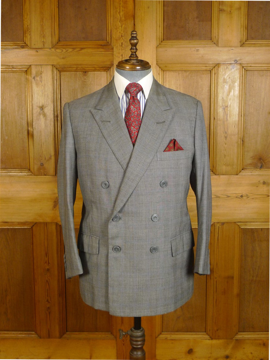 24/1135 vintage 1990 dege savile row bespoke grey / blue prince of wales check d/b worsted suit 41 short