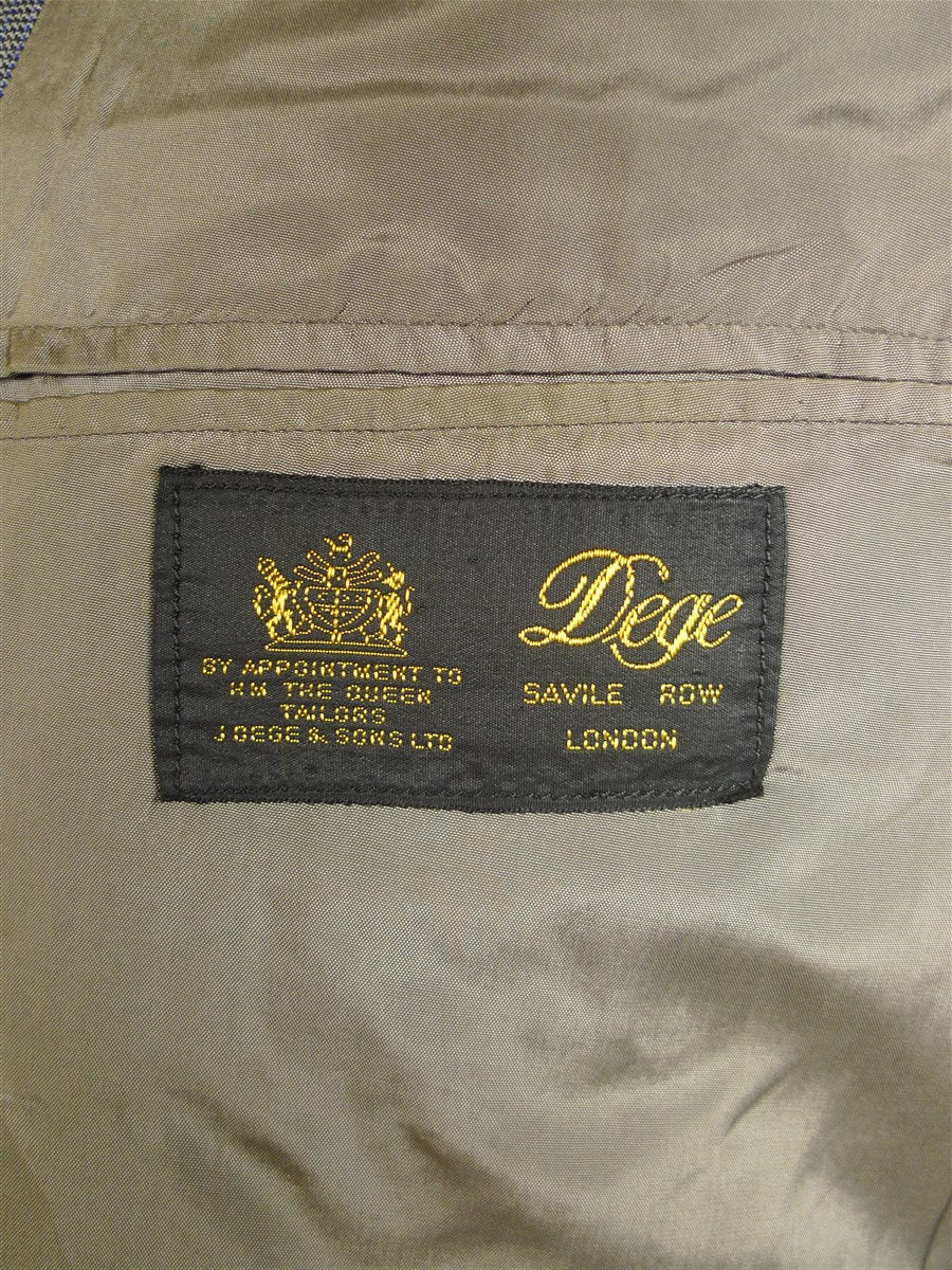 24/1135 vintage 1990 dege savile row bespoke grey / blue prince of wales check d/b worsted suit 41 short