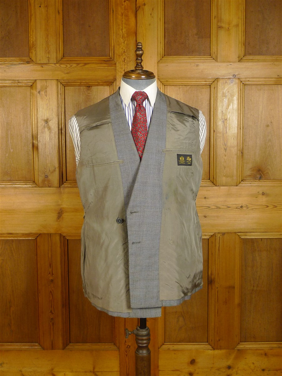 24/1135 vintage 1990 dege savile row bespoke grey / blue prince of wales check d/b worsted suit 41 short