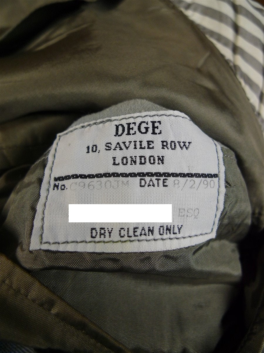 24/1135 vintage 1990 dege savile row bespoke grey / blue prince of wales check d/b worsted suit 41 short