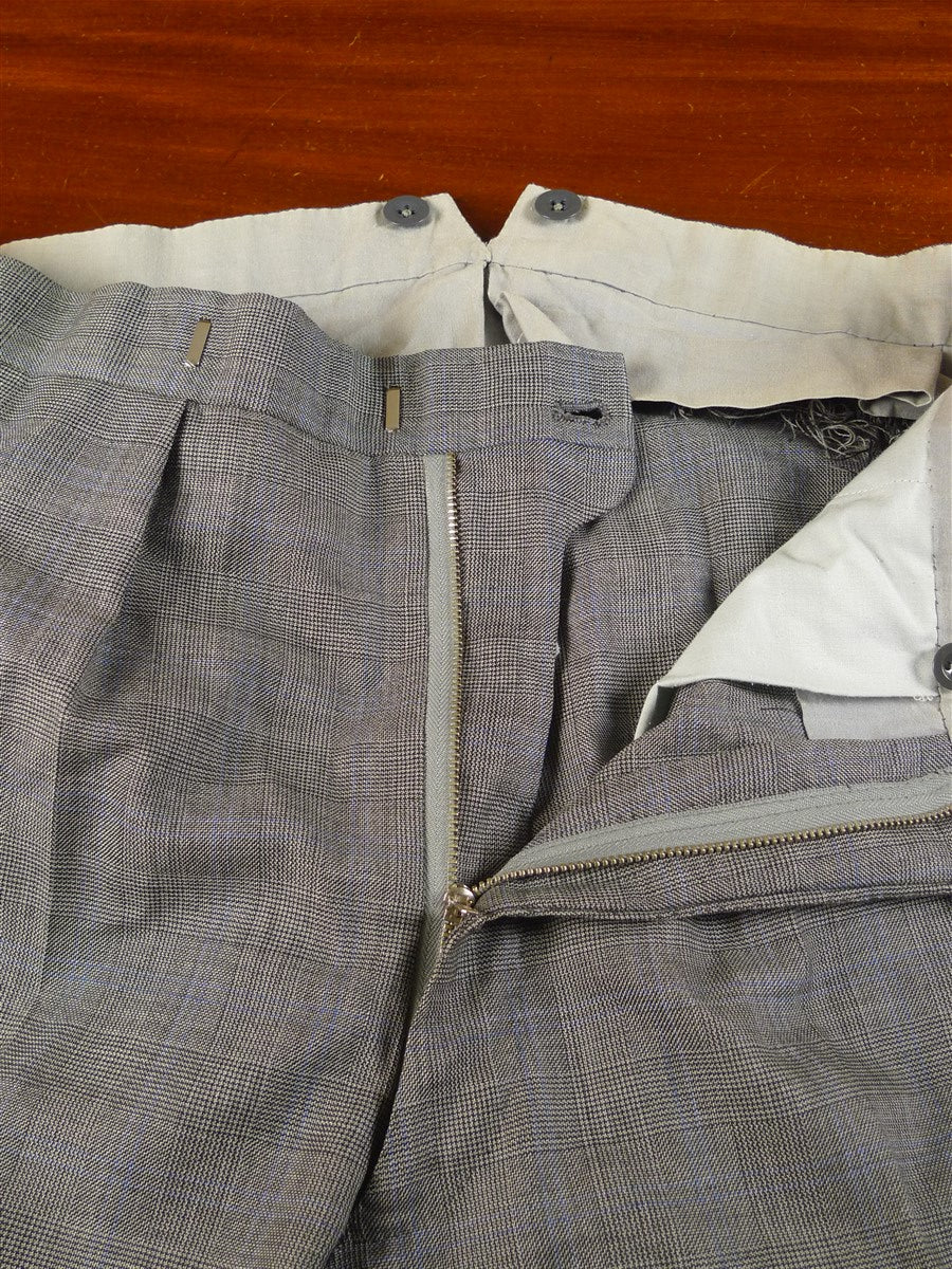 24/1135 vintage 1990 dege savile row bespoke grey / blue prince of wales check d/b worsted suit 41 short