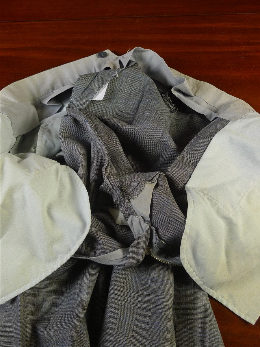 24/1135 vintage 1990 dege savile row bespoke grey / blue prince of wales check d/b worsted suit 41 short